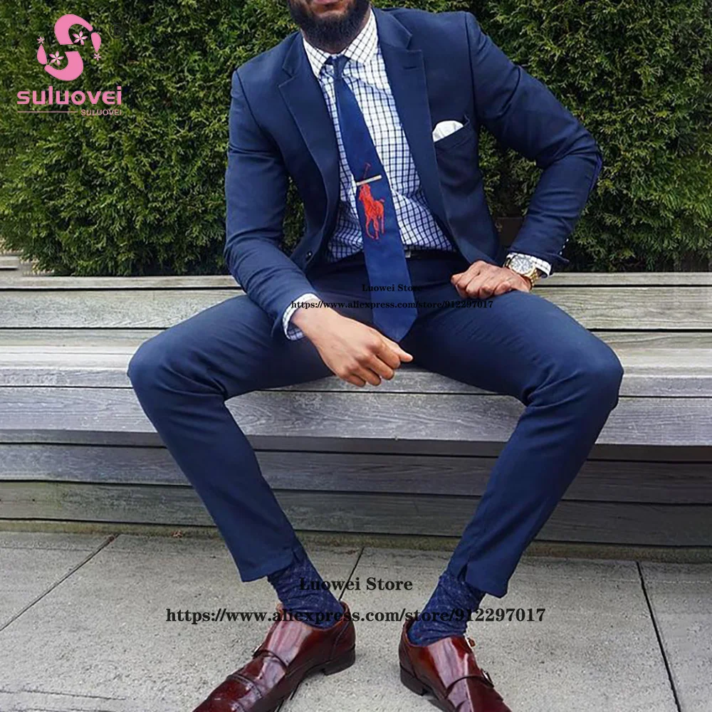 Fashion Grooms Slim Fit Suits For Men Wedding 2 Piece Jacket Pants Set Business Blazer Formal Party Tuxedo Costume Homme Mariage