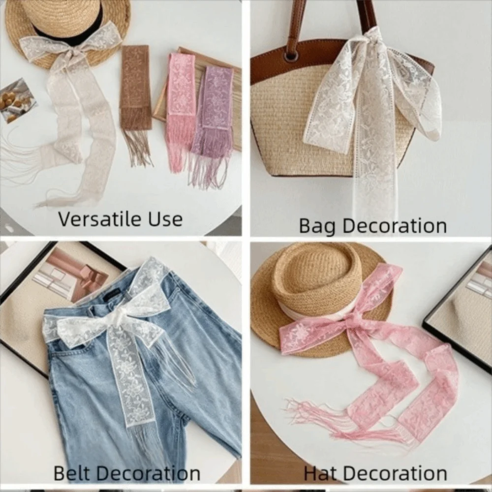 Elegante Wickelschals mit floraler Stickerei und Spitze, dünne, schmale, lange Schals für Abendpartys, weiches Halstuch, Kleiderdekoration – Detail 4