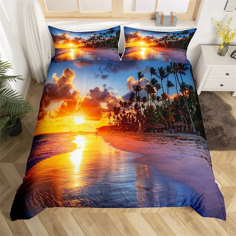 Beach Duvet Cover Set Polyester Tropical Island with The Palm Tree and Sea Beach Nature Theme Double Queen King Size Quilt Cover Se17364f4d38a4dbc9818aaceed5f22753