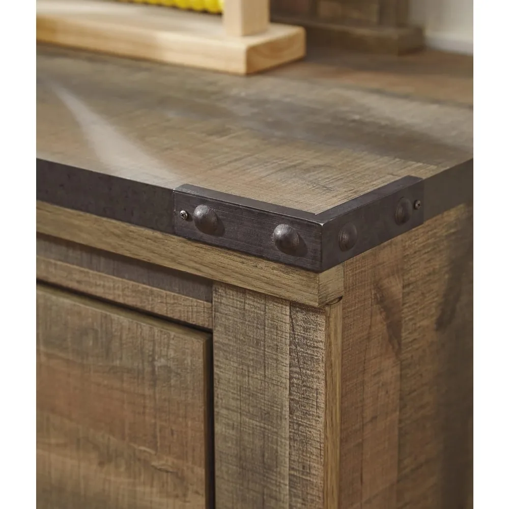 Trinell Rustic 5 Drawer Chest of Drawers with Nailhead Trim, Warm Brown 4