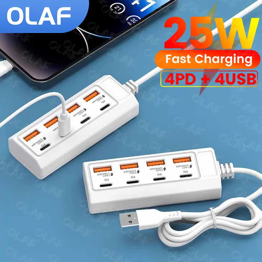 Multiport USB Charger Station 8 in 1 Power Strip Desktop Charging Station USB Electrical Socket Adapter PD Type C HUB Charger 1