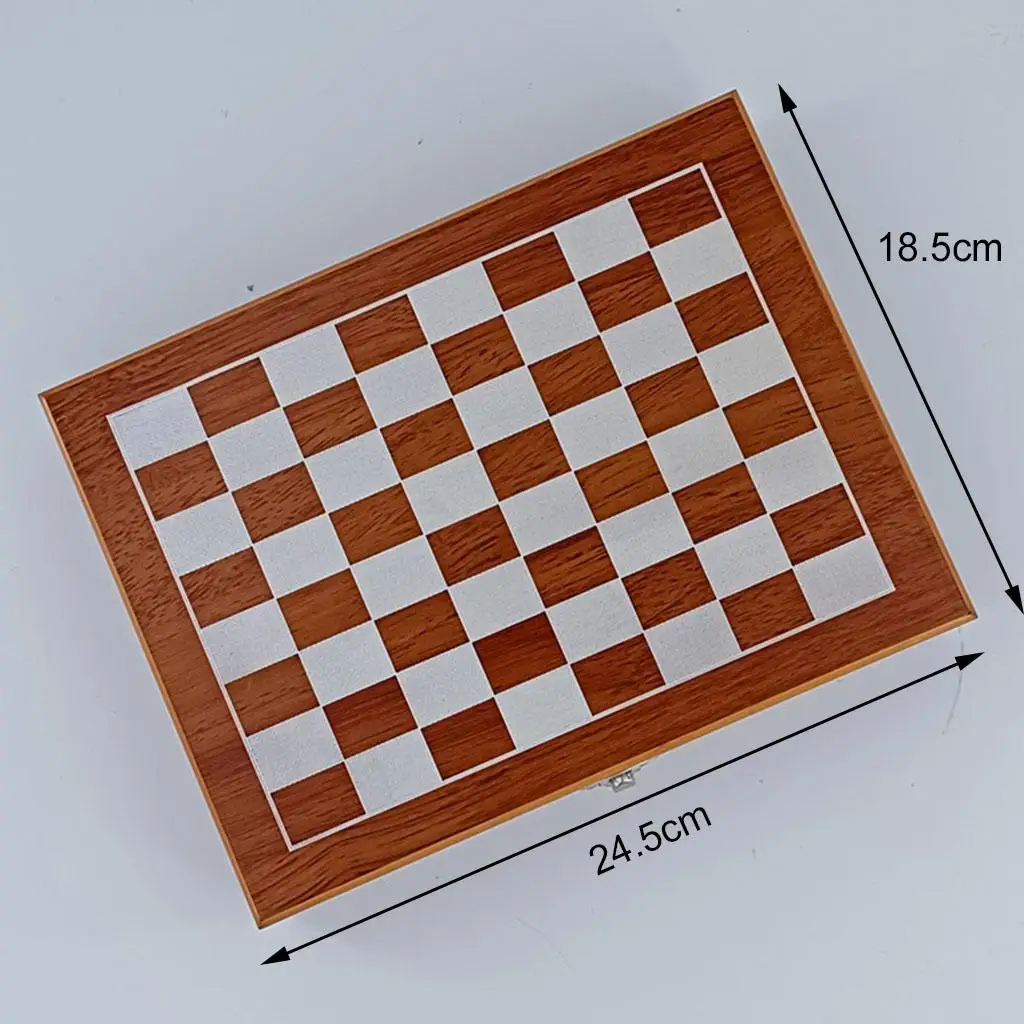 Chess and Dominoes Set Board Games Entertainment Chess 4cm King Size Portable Foldable Wooden Set for Family