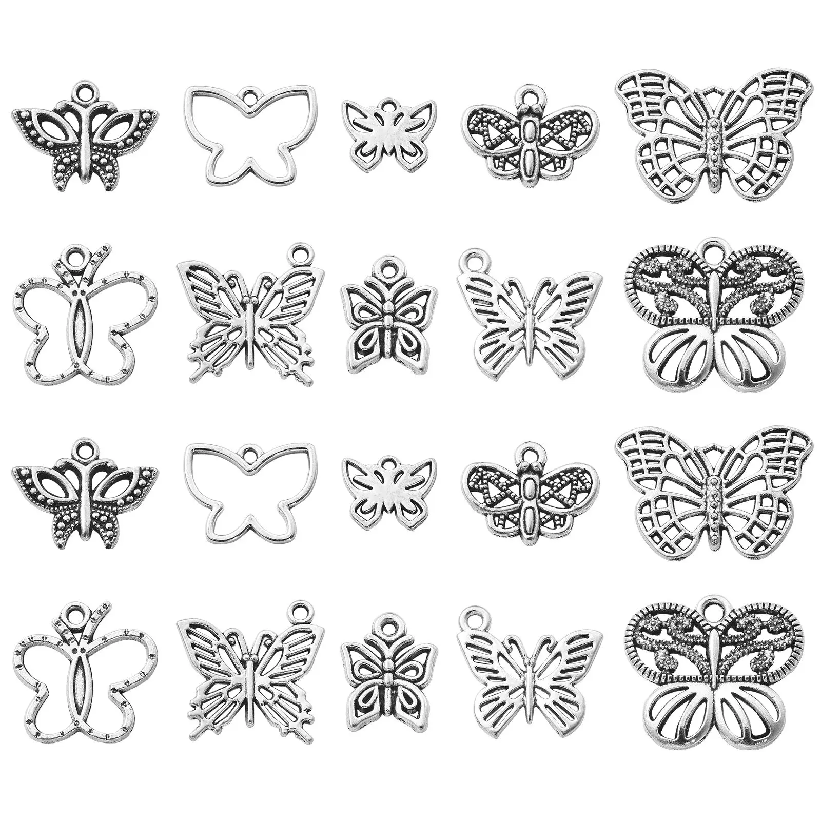 

Pandahall 100Pcs 10 Styles Tibetan Silver Butterfly Charms Vintage Hollow Animal Butterfly Charms for Jewelry Crafting Making