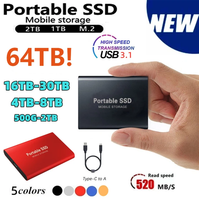 Disque dur externe SSD USB 3.1, 4 To-2 To-1 To-500 Go haute
