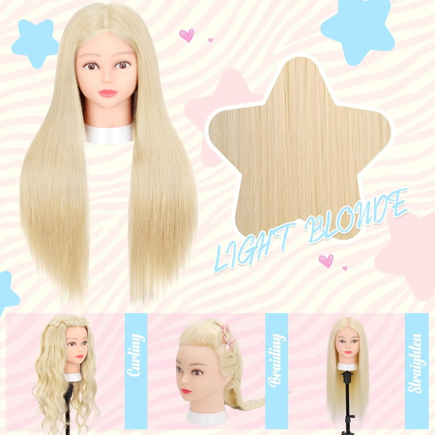 #613 Blonde Hair Cosmetology Mannequin Head With 80% Real Hair Colourful Manikin Practice Headdoll For Curling Styling Training