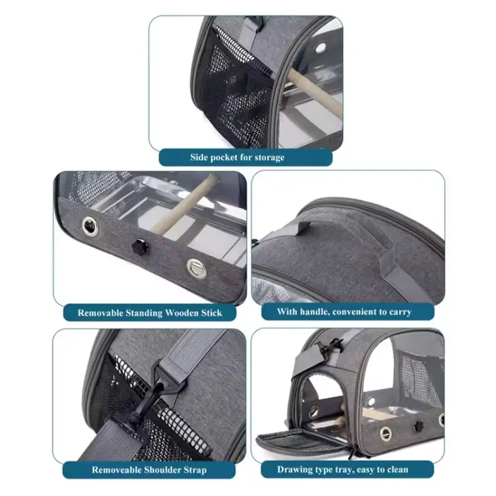 Portable Parrot Carrier Bag Bird Backpack with Perch for Birds Cage Side Window Foldable Small Pet Travel Cage Bird Supplies