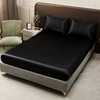 1Pc Satin Fitted Sheet Solid Colour Twin Full Queen Ice Silk Mattress Cover Natural With Elastic Band Bed Sheet (No Pillowcase) 2