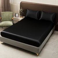 1Pc Satin Fitted Sheet Solid Colour Twin Full Queen Ice Silk Mattress Cover Natural With Elastic Band Bed Sheet (No Pillowcase) 2