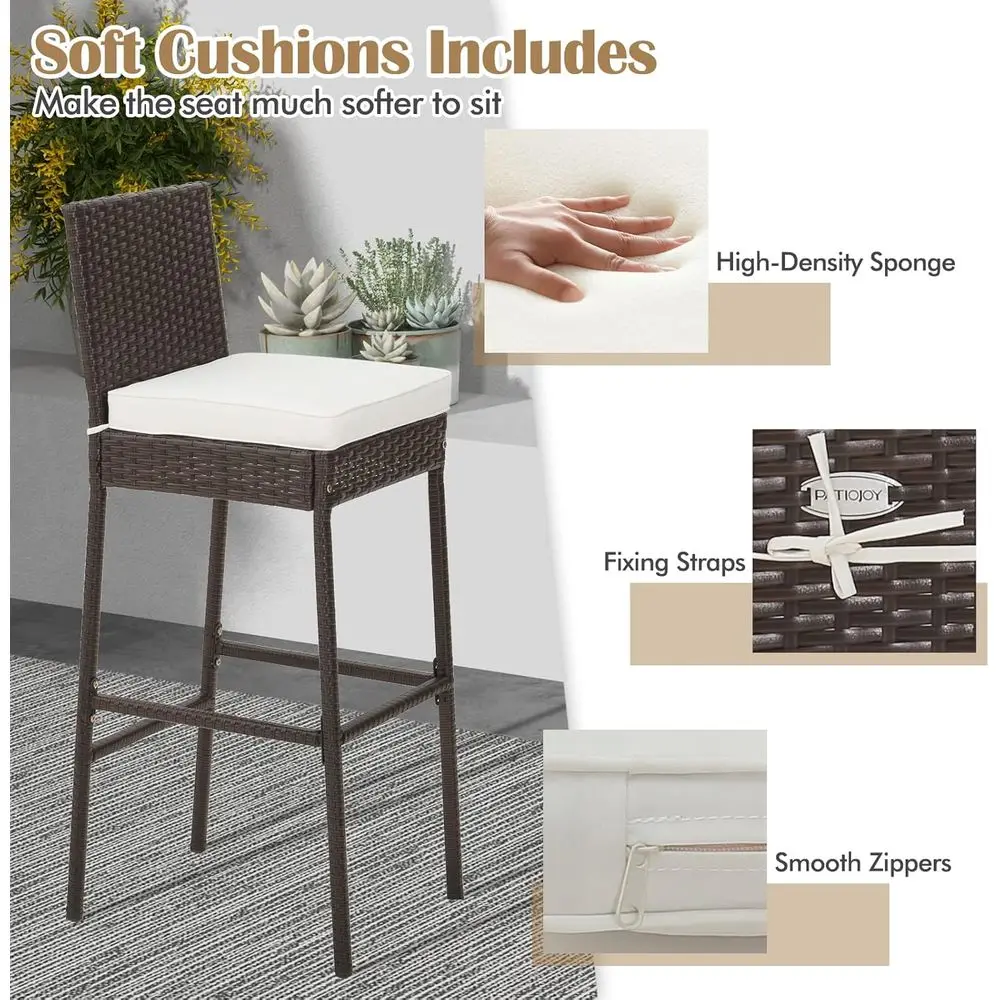 4-Piece Outdoor Wicker Bar Stools – 30" Patio Chairs with Cushions 5