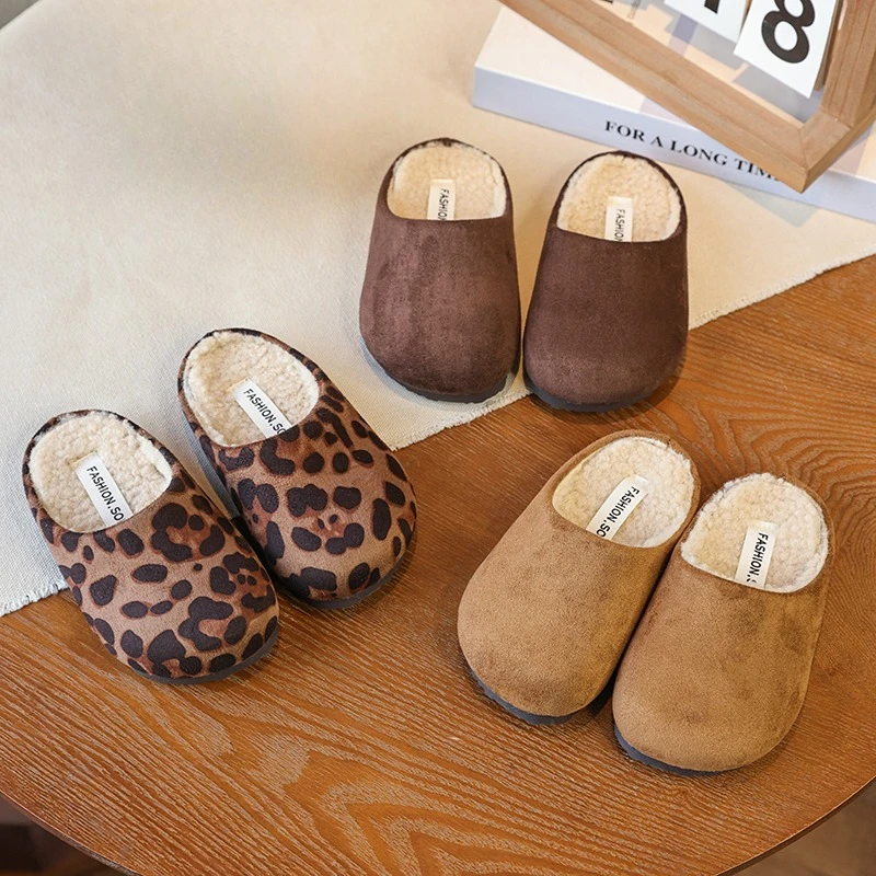 Cotton Kids Slippers Leopard Winter Shoes