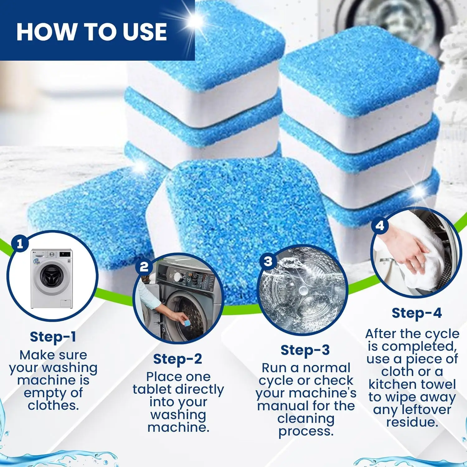 Washing Machine Cleaner Tablets 12/24Pcs For Front Loader And Top Load HE