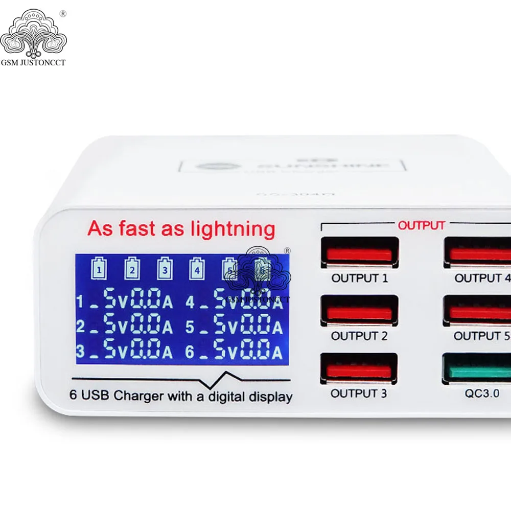 SUNSHINE 6 Port USB Charger 2.4A Intelligence QC 3.0 Fast Charging SS