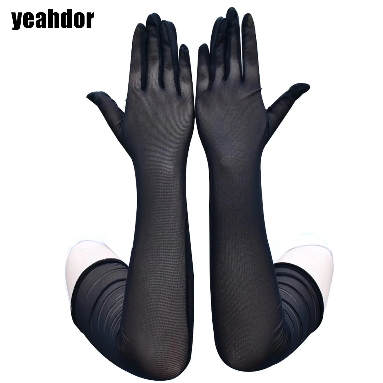 1 Pair See Through Mesh Gloves Long Gloves Over Elbow Length Stretchy Gloves Full Fingers Mittens Costume Accessories