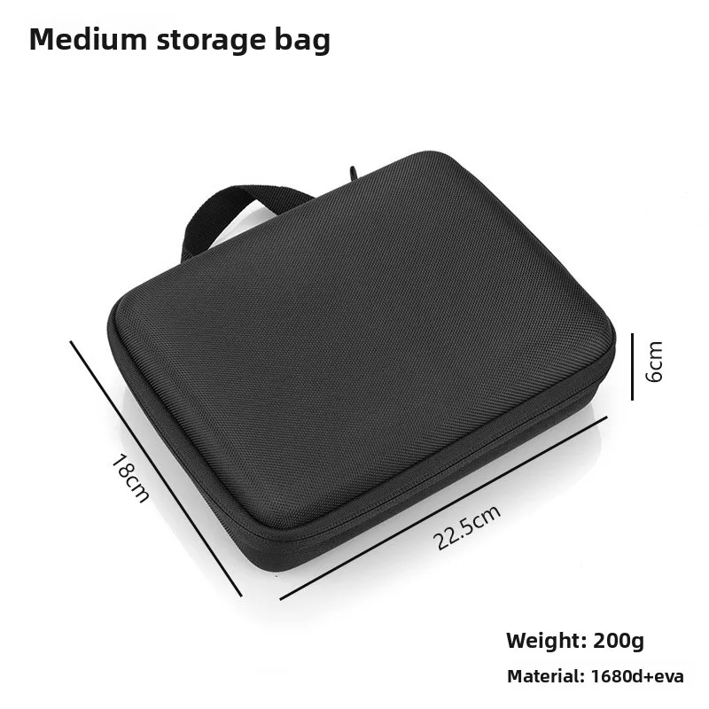 Sac de rangement pour GoPro ouvert, montrant les emplacements pour caméra et accessoires.