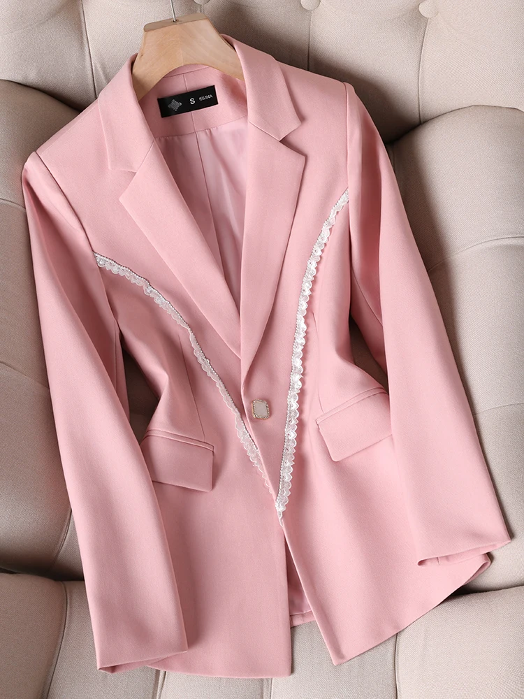 

Fashion Spring Autumn Pink White Women Slim Blazer Long Sleeve Single Button Office Ladies Jacket Business Work Wear Formal Coat