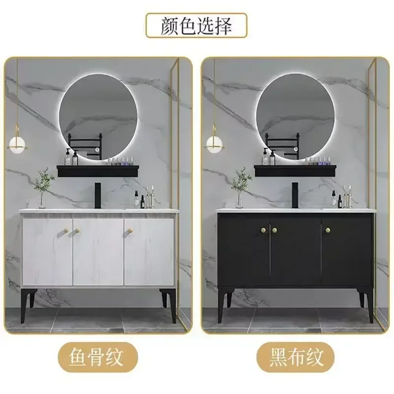 solid wood bathroom vanity with light iron, modern and simple bathroom furniture, standing toilet basin.