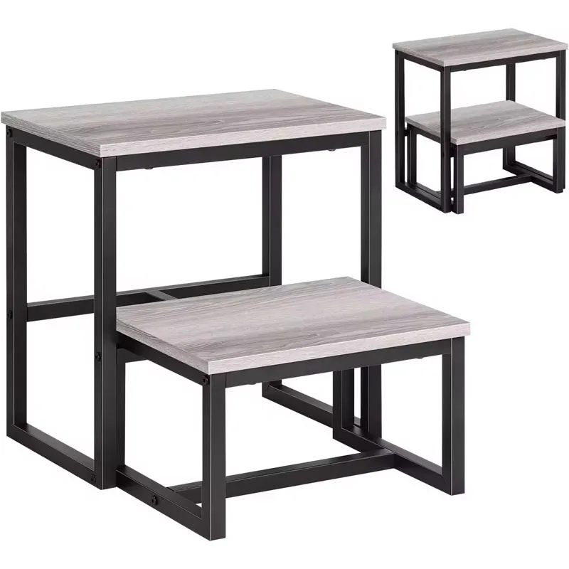 Heavy-Duty Wooden Step Stool for Adults-Supports Up to 500 lbs, 3-in-1 Bed Step Stool with Metal Frame, Ideal Foot for K