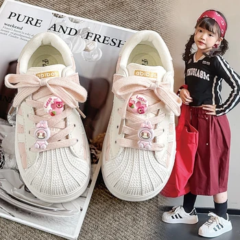 Girls' canvas shoes 2025 autumn new style shell toe genuine leather boys' white shoes children's breathable sports shoes