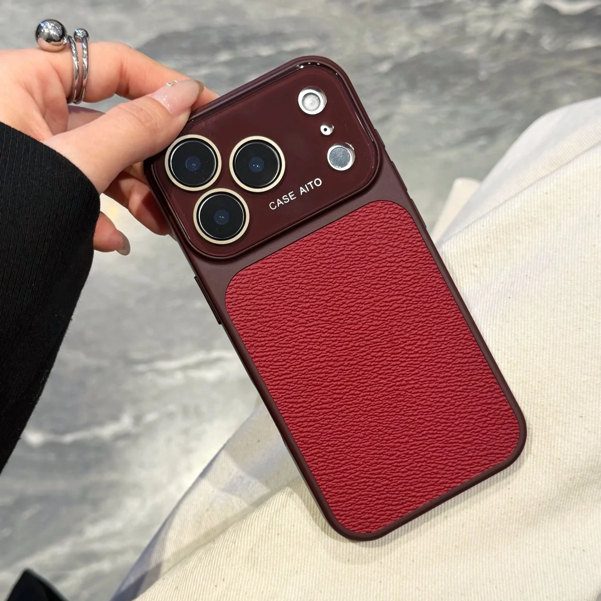 Luxury Litchi Texture PU Leather Phone Case with Large Window and Shockproof Glass Lens Cover