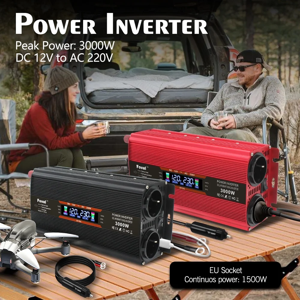 1500W/3000W Inverter Dc12V/24V-Ac220V/110V Trasformatore Di Tensione Convertitore Di Potenza Batteria Solare Inverter Per Auto