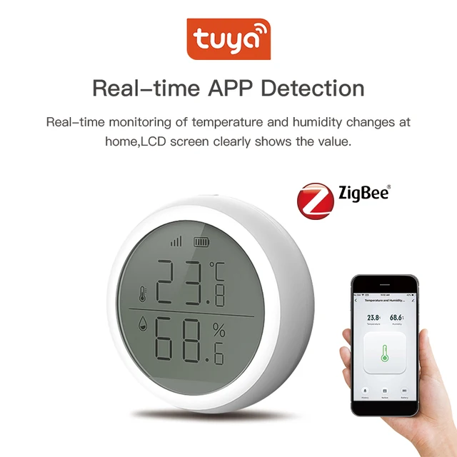 Tuya ZigBee สมาร์ทเซ็นเซอร์อุณหภูมิและความชื้นเครื่องวัดอุณหภูมิในร่มพร้อมจอแสดงผล LCD Google Home Alexa Echo Voice Control 1
