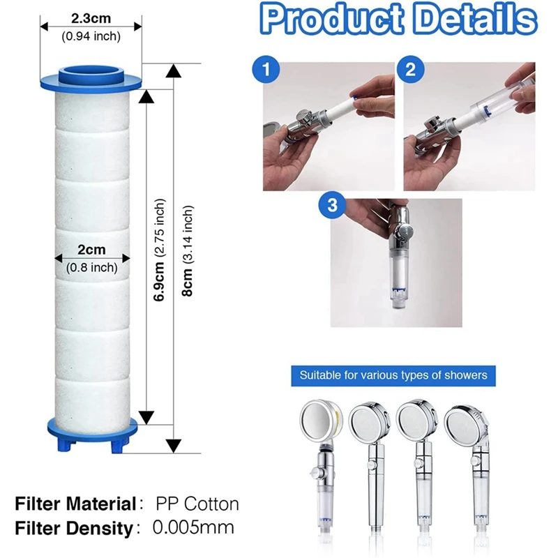 ABHU-Substituição do Filtro de Chuveiro para Água Dura, Alto Rendimento, Remove Cloro e Fluoreto, 40Pcs