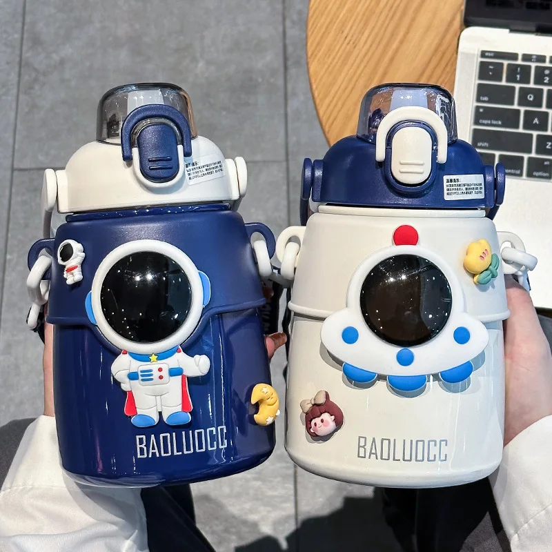 Children's Thermos Cute Girls' Water Bottle 850ML Large Capacity Astronaut Stainless Steel Thermos Children's Student Water Cup
