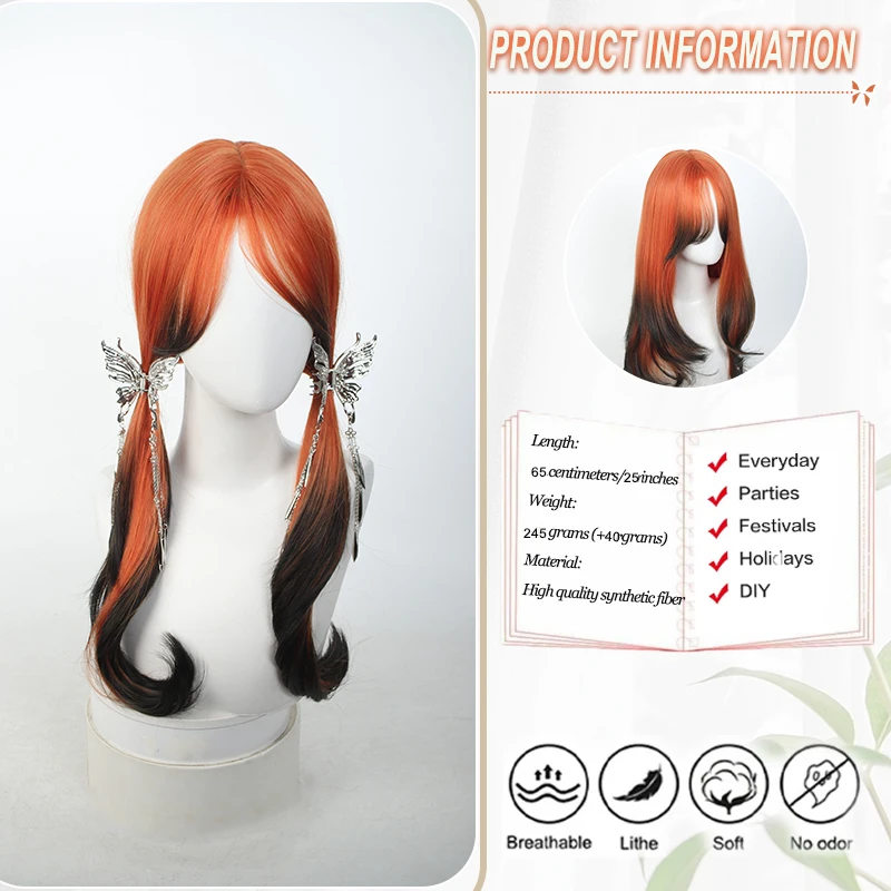 LUPU Gradient Wig Women's Medium length Orange Gradient Black Wig Natural Appearance Synthetic Wig Daily Party Halloween