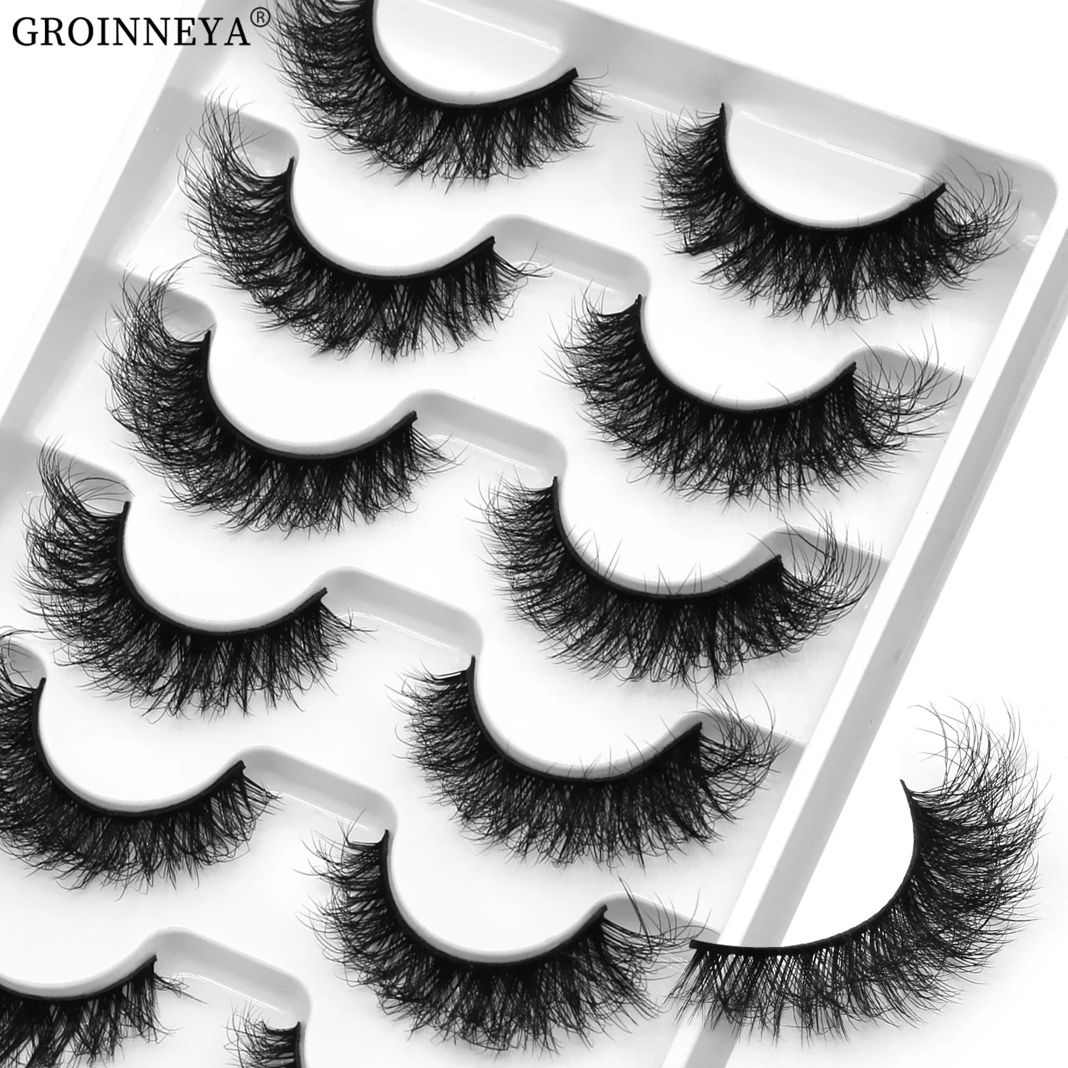 GROINNEYA Fluffy Cat Eye Eyelashes 5D Dramatic Volume False Lashes Natural Fullness&Soft Curly Design Extension Makeup