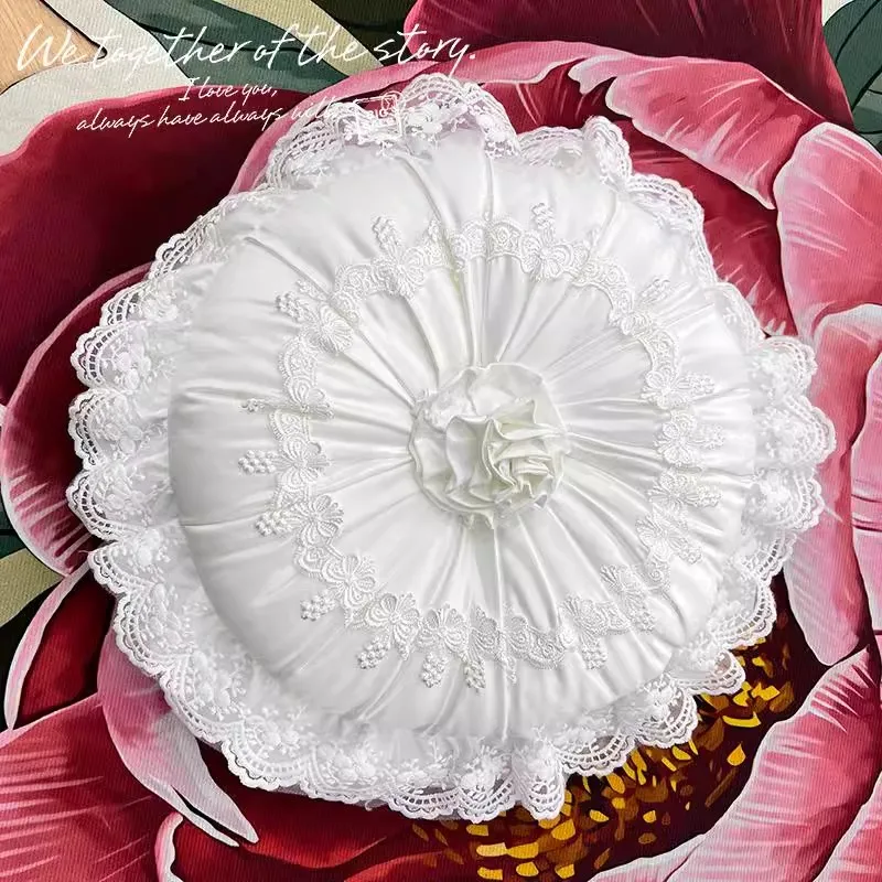 Romantic French Round Pillow Cushion White Lace Pumpkin Pillow Light Luxury Bedroom Living Room Sofa Pillow Exquisite Decoration 3
