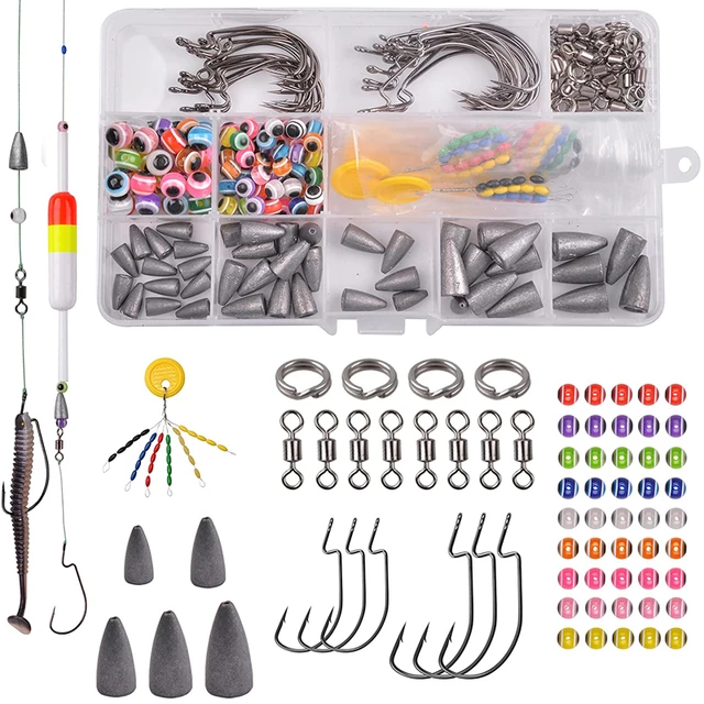 215pcs Bullet Fishing Weights Kit Including Fishing Beads Fishing Float  Bobber Stopper Worm Hook Split Rings Barred Swivels Tool - Fishing Tools -  AliExpress