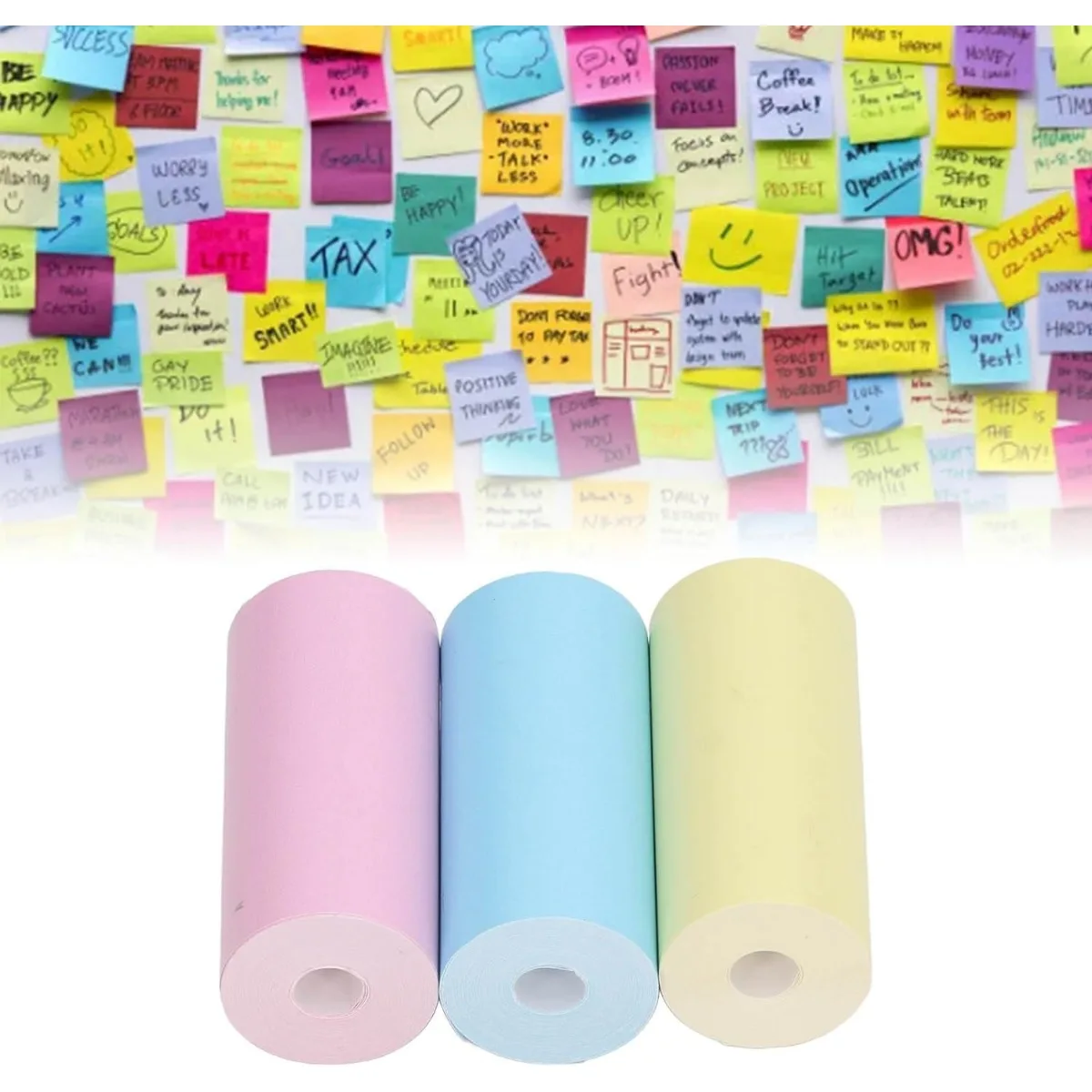 Thermal Printer Paper Rolls Colorful Portable Mini Thermal Print Paper 57x25mm Yellow Blue Pink,Black Print on Multicolors