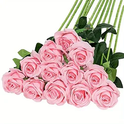 Elegant 12 - Piece Artificial Rose Bouquet for Weddings, Birthdays, Floral Arrangements, and Home Decor (Pink)