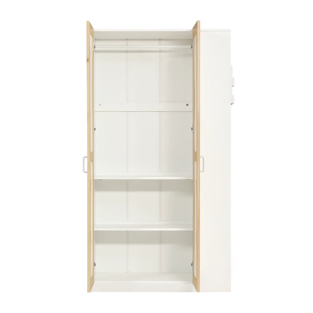 90x200cm Etagenbett, Kinderbett mit Fallschirm und Gitter, mit 4-stufiger Leiter, 6 offene Regale, Kleiderschrank an der Seite, viel Stauraum – Detail 16
