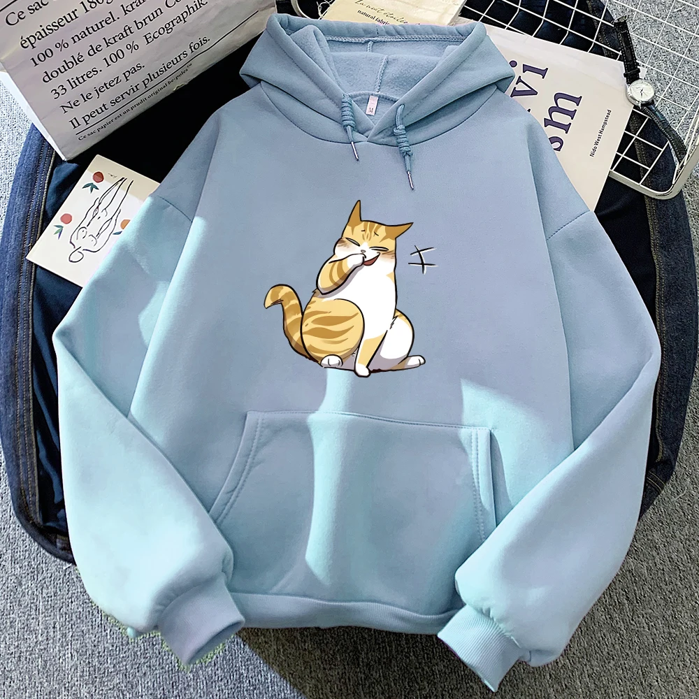 thumbnail image 1 of Eleceed-Sudadera con capucha para mujer, ropa de calle con estampado divertido de gato de dibujos animados, moda coreana, Top femenino, 1 of 4