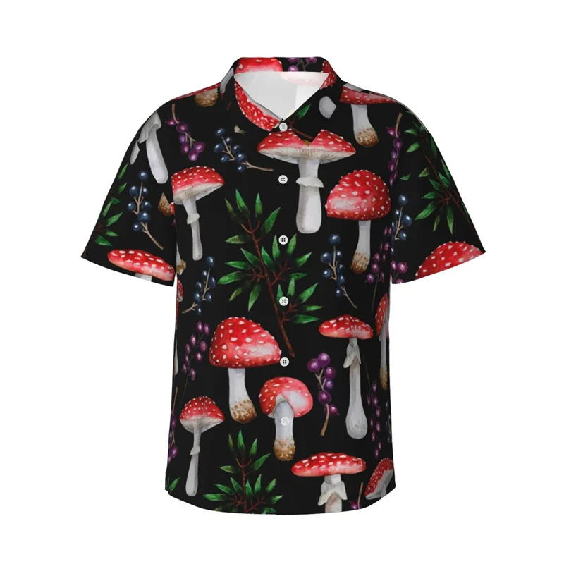 thumbnail image 1 of Camisa hawaiana divertida para hombre, con estampado de hojas de ginkgo y hongos, de manga corta, con botones, para playa, ropa informal de calle para niños y mujeres, 1 of 5