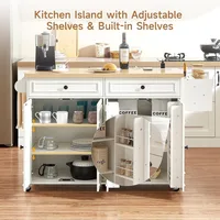 58" Mobile Kitchen Island Cart with Power Outlet, Storage, Spice Rack & Wheels 4