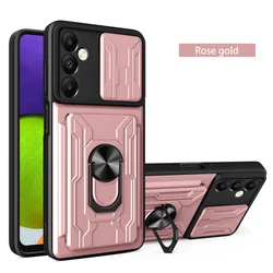 Card Slot Camera Protect Case with Armor Hybrid Ring Cover - Galaxy A05S 4G (Rose Gold)