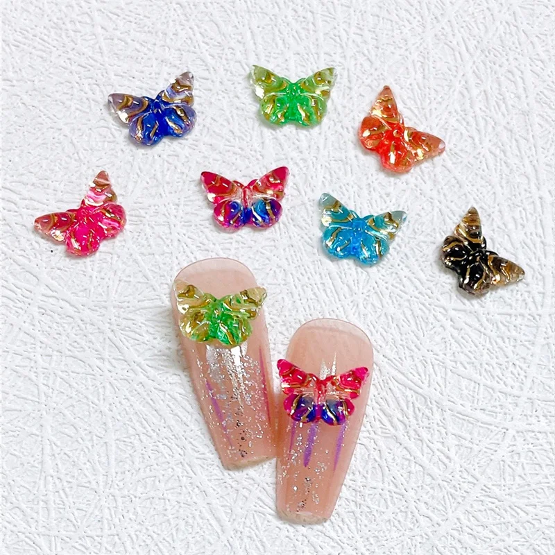 

20pcs Japanese Charms Kawaii Resin Butterfly Nail Art Decorations Cartoon 7Styles Gradient Jewelry Nail Rhinestone Accessories