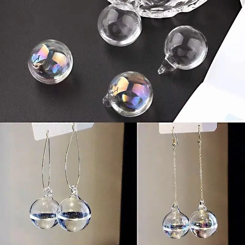 10pcs Rainbow With Liquid Glass Bubble Dangle Earrings For Women Original Hand Blown Glass Ball Asymmetric Drop Earrings Gifts