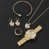 Ladies Watch 6pcs/Set Women's Fashion Heart Necklace Earings Bracelet Rings Jewelry Set Shaped Rhinestone Quartz Watch Set Watch 4