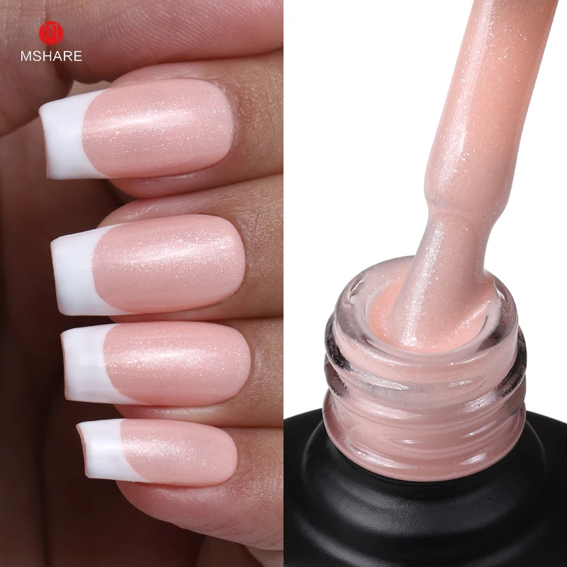 MSHARE Jelly Pink Rubber Base Gel Translucent Camouflage with Shiny Sparkling  UV LED Gel Polish 10ml