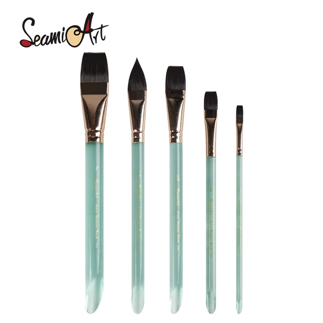 SeamiArt 1pc Pennello per pittura per artista con manico in cristallo per capelli piatti in nylon per acquerello, guazzo, olio acrilico, materiali artistici 2