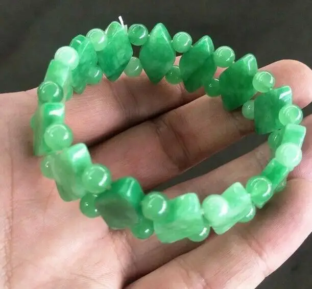 

Exquisite green Jade braided elastic handmade Bracelet