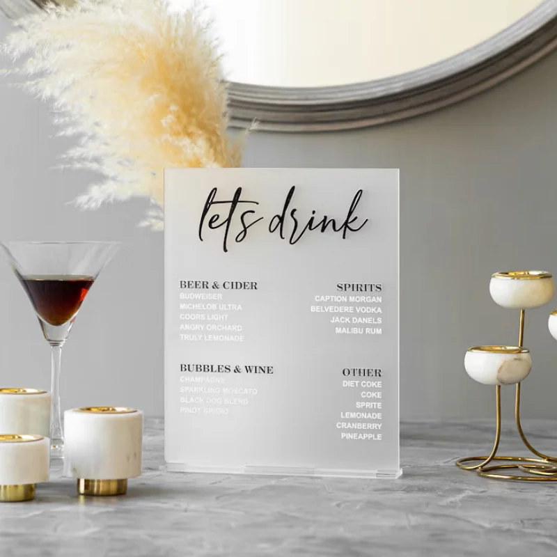 Frosted Acrylic Wedding Bar Sign,Wedding Signage,Wedding Bar Menu,Sign,Signature Gold Mirror Wedding Drinks Sign