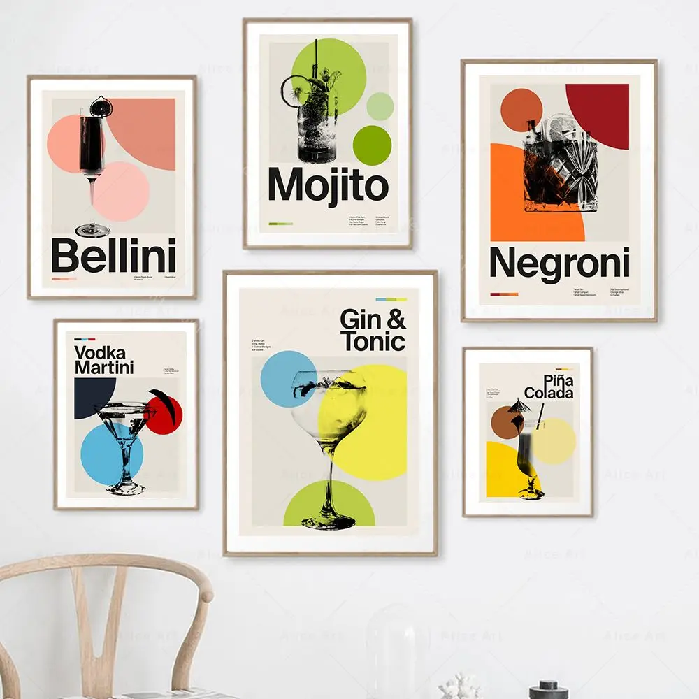 Cocktail Succo Di Frutta Mojito Bellini Negri Poster Stampe Margarita Drink Irish Coffee Canvas Painting Club Bar Shop Home Decor