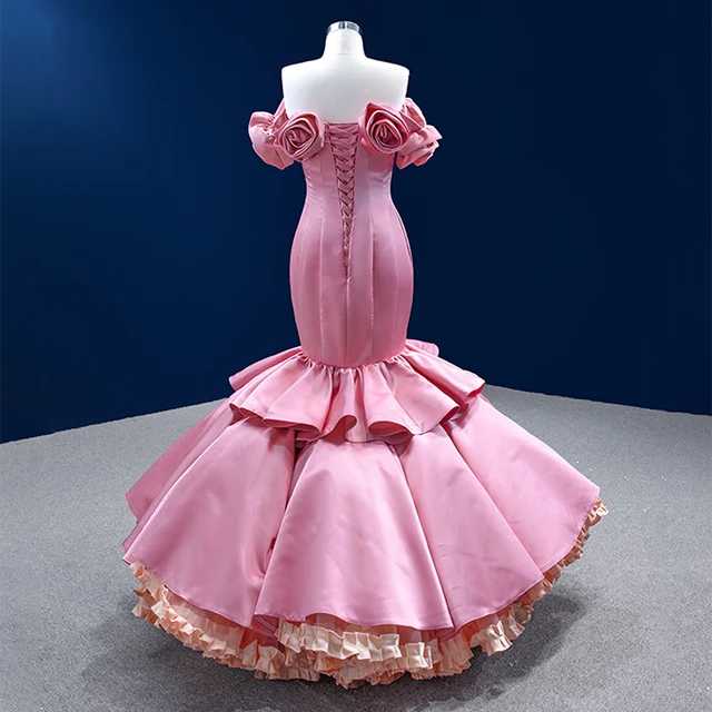 Exquisite Long One-Piece Dress Gown Satin Fishtail Strapless High Quality Flowers Dress RSM222111 Vestido De Novia 2