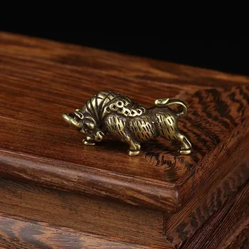 New Vintage Brass Bull Crafts Miniature Statue Animal Desktop Ornaments Home Decor Accessories Tools Crafts 2