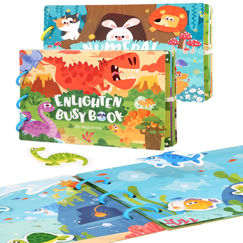 Montessori Quiet Book Per Bambini – Libro Tranquillo Interattivo Con Attività, Tema Dinosauro, Giocattolo Educativo