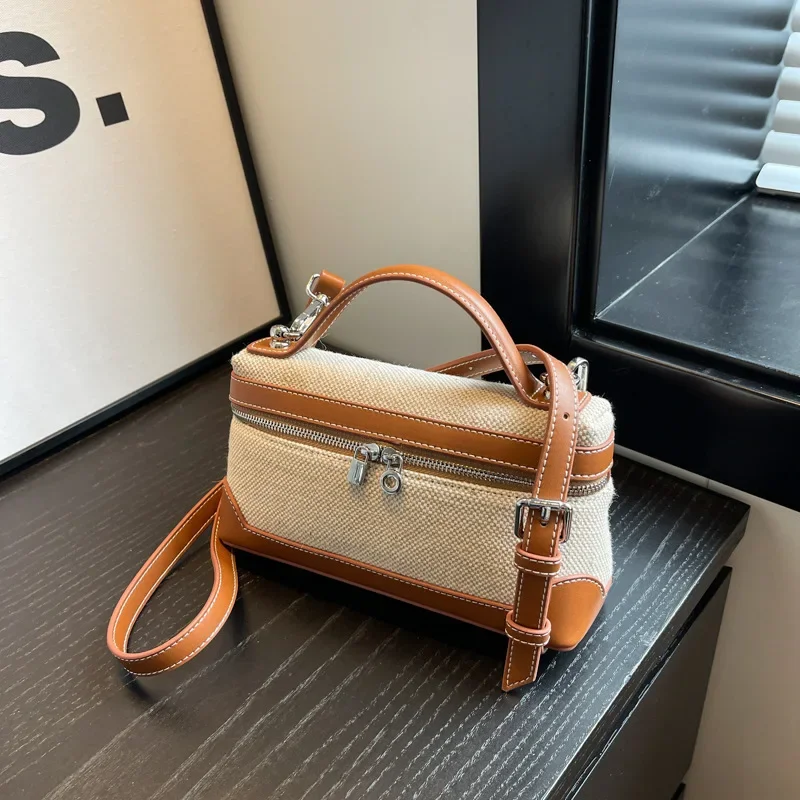 retro canvas handbag for women,women’s summer crossbody bag,contrast color casual handbag,small square canvas shoulder bag,casual women’s sling bag,retro fashion canvas purse,lightweight canvas handbag